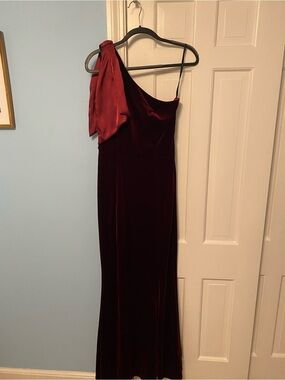 BHLDN One-Shoulder Velvet Gown in Deep Burgundy